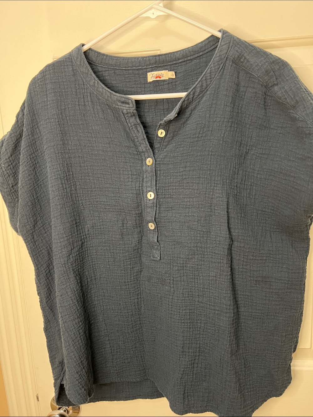 Faherty Navy Short-Sleeve Button Henley Blouse - Picture 4 of 9